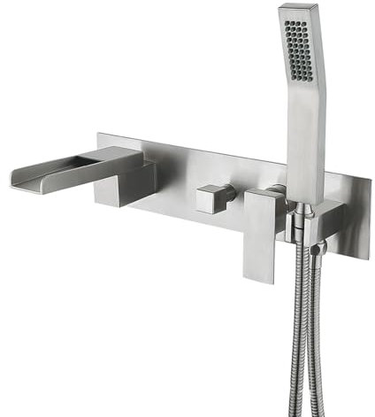 Badewanne Armatur Badewannenarmatur Wasserfall Gebürstet Unterputz Badewannenarmatur Wandmontage Einhebelmischer mit Handbrause und Brauseschlauch