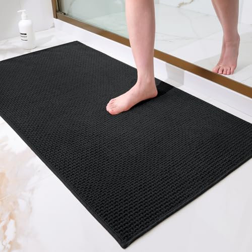 Homaxy Chenille Badezimmerteppich Weich Badematte rutschfest Waschbar Badvorleger Saugfähig Badteppich Bad Teppich Duschvorleger für Badezimmer, Dusche, Badewanne - 60x120 cm, Schwarz