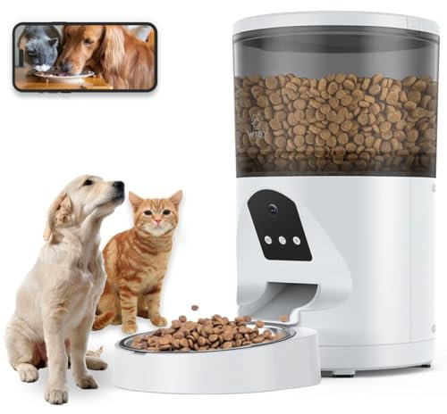 Wiby Distribuidor automático de comida para gatos y perros con cámara y cuenco de acero inoxidable, última versión, audio bidireccional