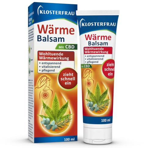 Klosterfrau Wärme Balsam mit CBD | entspannend & pflegend | 100 ml | Mit CBD aus Hanf, Eukalyptus & Rosmarin, unterstützt die Massage, belebt Haut & Muskeln, zieht schnell ein