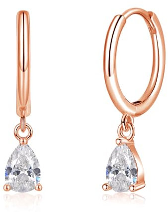 Loutade Silver Hoop Earrings for Women Girls, Sterling Silver Drop Hoop Earrings with Teardrop Dangle, Hypoallergenic Zircon Teardrop Dangle Earrings Rose Gold Hoop Earrings Dangling Jewelry Gifts
