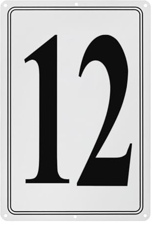 M METERXITY Aluminum Number Sign 12 11.8 Inch, Black Text On White | Rust Free Waterproof Reflective Plate, for Garden, Door, Mailbox, Parking Lot, House Number Wall Decor Sign