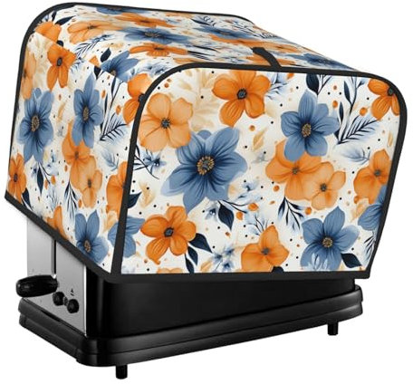 Blue And Orange Flowers 4 Slice Toaster Covers Quilted Bread Maker Cover Small Appliance Cover With Handle Toasters Dust Cover For Home Table Kitchen Decor