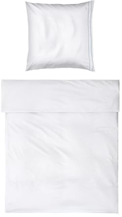 Möve Noblesse Bettwäsche-Set 135x200 cm + 80x80 cm aus 100% Baumwolle, White/Light Blue