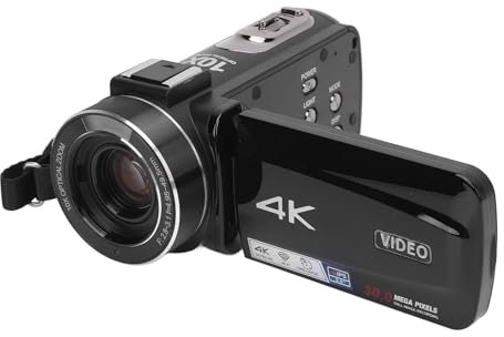 Garsent Video Camera Camcorder, 4K UHD 30MP Autofocus Video Camera with LED Fill Light, 10x Zoom, 2 Inch IPS HD Touch Screen, Remote Control, 1300mAh Batteries