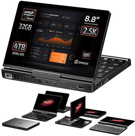 GPD Pocket 4: Mini-Laptop mit AMD Ryzen AI 9 HX 370 CPU, Radeon 890M GPU, 32GB LPDDR5X RAM, 4TB PCIe Gen4 SSD, 8,8 Zoll 2,5K 144Hz Display, Wi-Fi 6E, Bluetooth 5.3, Modularer AI Handheld PC