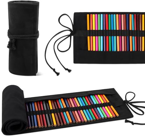 KILDOWS 72 Löcher Leinwand Bleistift Wrap, Leinwand Pencil Wrap, Große Kapazität Federmäppchen, Pinsel Canvas Pinseltasche Waschbar, leinwand Stifterolle Tragbar Tasche, für Künstler, Reisen, Schule