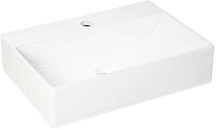 NUESTRA VIDA Lavabo Rettangolare con Foro per Rubinetto, Lavabo da Appoggio Bianco, Lavandino Bagno in Ceramica, Facile da Pulire per Bagno Moderno 51×36×12 cm