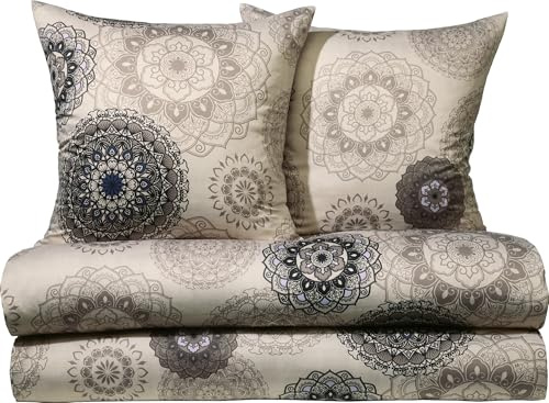 Erwin Müller Bettwäsche Sparpaket 4-TLG. Mako-Satin Mandala beige Größe 80x80 cm / 135x220 cm - feinfädig, temperaturausgleichend, atmungsaktiv, 100% Baumwolle, mit Reißverschluss