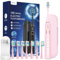 Electric Toothbrush for Kids and Women - Sonic Electric Toothbrushes with 8 Toothbrush Heads and 2 Minute Smart Timer, 90 Days Battery Life, 5 Brushing Modes, Travel Case (Rose)
