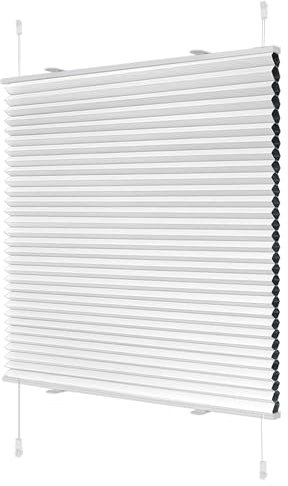 Wabenplissee ohne Bohren Verdunklung Plissee Klemmfix ohne Bohren Weiß-Weiß 40x110cm(BxH) Thermo Doppelplissee 100% Blickdicht Jalousie für Fenster ohne Bohren Sanfree