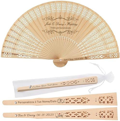 Ventagli Matrimonio Personalizzati Bomboniere Matrimonio per Gli Ospiti Ventaglio Pieghevole In Legno Personalizzati con Nome/Data Inciso per Festa di Matrimonio Baby Shower Decorazioni (Stile C, 10)