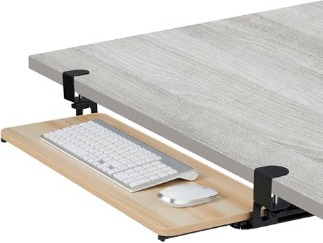 Relaxdays Keyboard Tray, 65 x 24 cm, Pull-Out, with Clamps, Ergonomic, Extender, Under Desk Drawer, Wood Effect, Natural, 5% Foam 10% Stainless Steel 85% Fibreboard