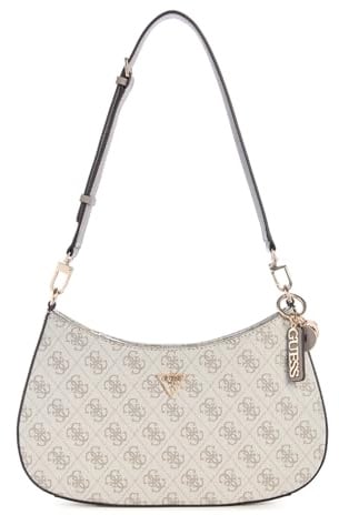GUESS borsa a tracolla Noelle II Top Zipper Shoulder Bag Dark Taupe Logo bianco
