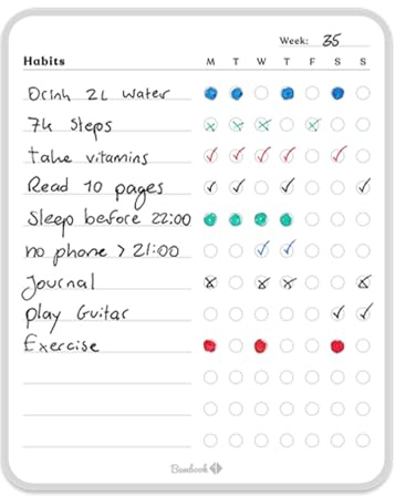 Bambook Sticky Whiteboard Wochen-Habit-Tracker – Wiederverwendbarer & Abwischbarer Planer, Selbstklebende Familientafel, Nachhaltiges Whiteboard für Wand oder Kühlschrank, Weiß 11,8 x 14,7 cm