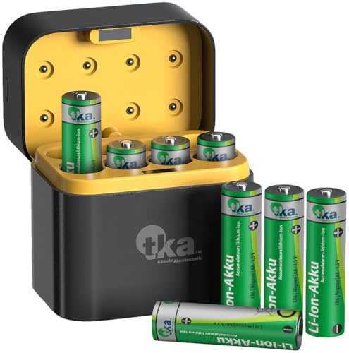 tka Köbele Akkutechnik Akkubox: 8er-Set Li-Ion-Akkus Typ AA, mit USB-C-Ladebox, 3.600 mWh, Ladeanzeige (AA Akkus mit Ladegerät, Ladebox, RC)