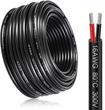 16 AWG 2-adriges Kabel 15 m, verzinntes Kupfer, flexibles Rot/Schwarz Verlängerungskabel mit PVC-Isolierung für 5V/12V/24V LED-Streifen, Gartenbeleuchtung, Auto und DIY, etc