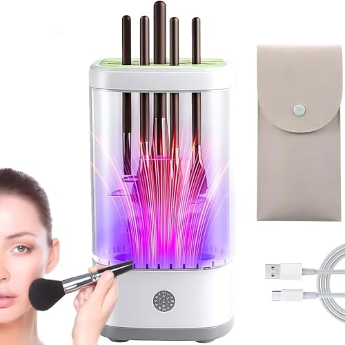 Elektrischer Make-up-Pinselreiniger mit Trocknungsfunktion, multifunktionaler Make-up-Pinsel-Reiniger, tragbare automatische Makeup-Pinsel-Reiniger-Maschine mit Trocknerhalter, Ladegerät, USB-C-Kabel