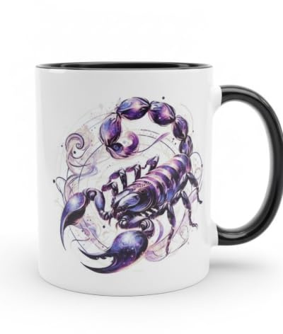 Sternzeichen Skorpion/beidseitig bedruckt/Tasse mit Sternzeichen-Motiv/Motivtasse/Geschenk/weiß – schwarz glänzend/ 330 ml