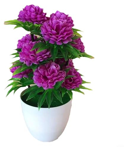Künstliche Bonsai, 12 Stück simulierte Chrysanthemen im Topf, Tischdekoration für Zuhause, Arbeitszimmer, Raumdekoration, hell und lichtbeständig, geeignet für Büro, Hochzeit, Party (lila)