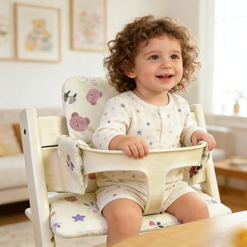Sitzkissen für Stokke Tripp Trapp Hochstuhl, ADDLIVE Hochstuhl Sitzkissen, 2 Installationsmethoden, Abnehmbar und Waschbar mit Klettverschluss (Blumenbär)