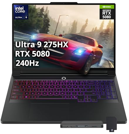 Lenovo Legion Pro 7i 16 pulgadas WQXGA 240Hz Gaming Laptop, Intel Core Ultra 9 275HX, GeForce RTX 5080 16GB GDDR7, 64GB RAM, 3TB de almacenamiento (2TB SSD+1TB estación de acoplamiento), teclado