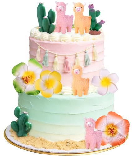 LIAJIA Tortendeko Alpaka Figuren Kuchen Deko Geburtstag Cake Topper Lama Torte Deko Blume Kindergeburtstag Kuchendeko Hawaiisch Sommerparty Kuchen Topper Kaktus