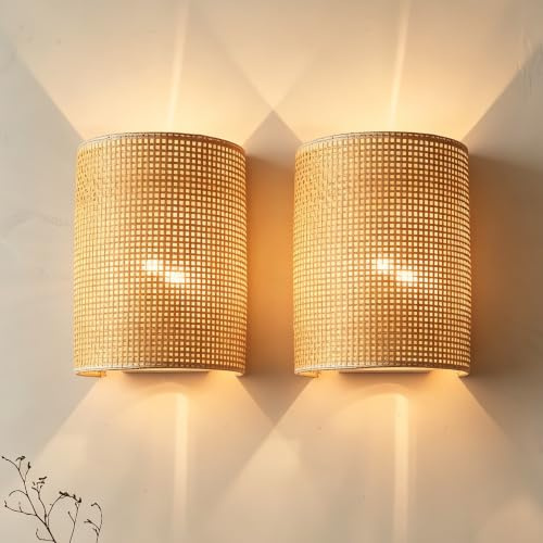 MinteVolt Wandleuchte Innen Vintage Rattan – Handgeflochtener
