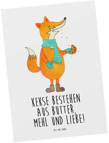 Mr. & Mrs. Panda Postkarte Fuchs Keks - Geschenk, Kekse, Backen Spruch, Winter, Liebe, Einladungskarten Geburtstag, Ansichtskarte, Plätzchen,