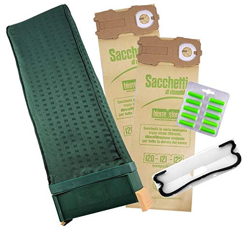 SACCA UNITÀ FILTRO VK122 FOLLETTO 8 SACCHETTI 10 PROFUMI SPAZZOLA VORWERK COMPATIBILE