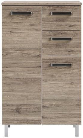 Pelipal Badezimmerschrank Quickset 313 in Sanremo Eiche Terra quer Nachbildung, 60 cm breit | Unterschrank mit 2 Türen, 2 Schubkästen und 1 Einlegeboden