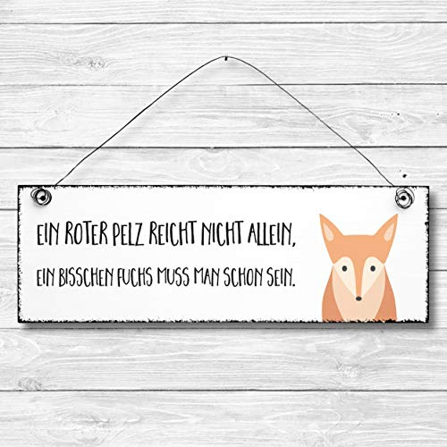 Ein roter Pelz - Fuchs Dekoschild Türschild Wandschild aus Holz 10x30cm - Holzdeko Holzbild Deko Schild
