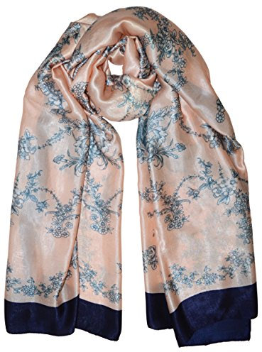 thb Richter XXL langer Schal mit Silk/Seiden-Feeling Halstuch Schals Tücher Stola Blumen Blümchen Scarf 180cm X 90cm Schal Lang (Rosé)