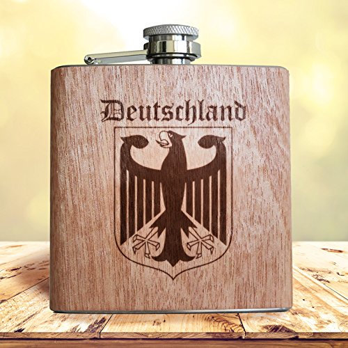 Holz Flachmann Deutschland 6oz. Mit Gravur von deutschem Adler Wappen Tier