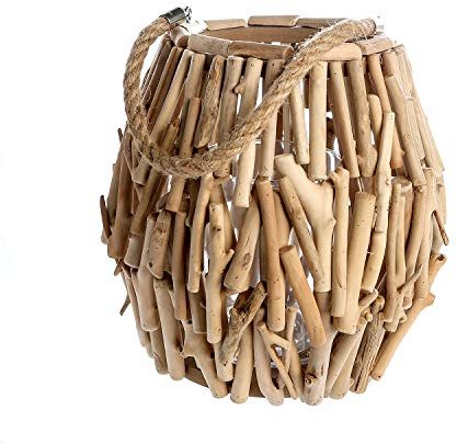 Casablanca Windlicht - aus Treibholz mit Kordel und Glaszylinder H 28 cm