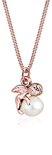 Elli Halskette Damen Engel mit Süßwasserzuchtperle in 925 Sterling Silber Rosé vergoldet