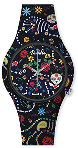 Doodle Watch Damenuhr Santa Muerte Mood Tattoouhr Kunst Blumen Schwarz DO35014