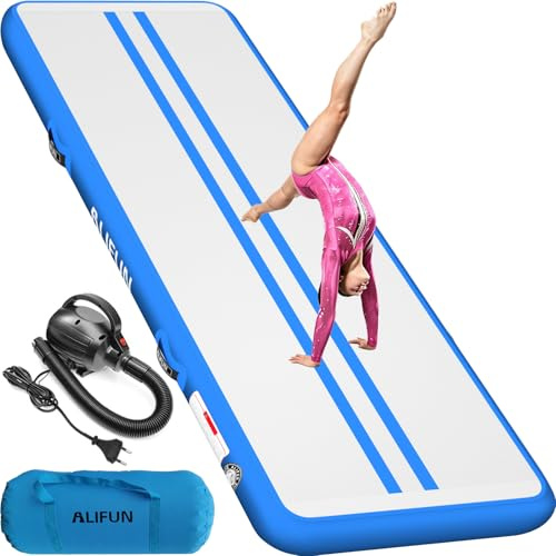 ALIFUN Air Matte Track, 2m/3m/4m/6m Aufblasbar Gymnastikmatte, Turnmatte, Tumbling Matten 10/20cm hoch mit Luftpumpe Geeignet für zu Hause,Fitnessstudio, Training, Cheerleading, Schwimmbad