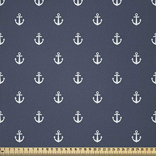 ABAKUHAUS Navy blau Stoff als Meterware, Anchors Seereisen, Microfaser Stoff für Dekoratives Basteln, 1M (148x100cm),Weiß