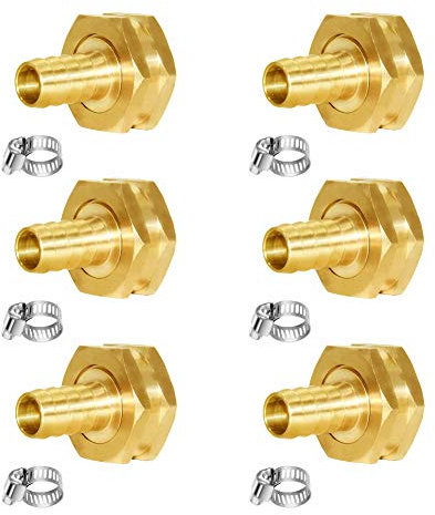 Joywayus 6 Piezas 1/2 Barb x 3/4 Hembra GHT Rosca Hexagonal latón Manguera de Agua de jardín Conector de Cobre con Abrazadera de Acero casa/Barco/césped/Lavado de energía/riego