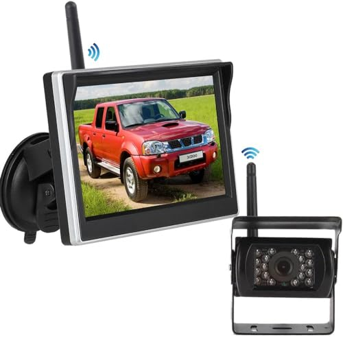 Wireless Reversing Camera 5“ TFT LCD HD Rear View Monitor System for 12V-24V Trailers RVs Pickups Vans Trucks Motorhomes,18 IR LEDs Waterproof Night Vision Backup Reverse Camera