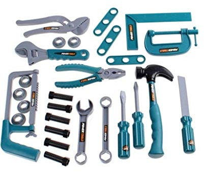 UMKYTOYS Large 30 piece Construction toolset for kids with Hammer Screwdriver Spanner Nuts & Bots