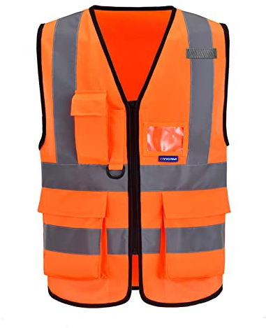 A-SAFETY Orange Warnweste mit hoher Sichtbarkeit, reflektierend, 3M-Multi-Taschen, Arbeitsweste, Arbeitsuniform, Reißverschluss vorne, ANSI/ISEA-Standards, 7 Taschen, Klasse 2, 3XL