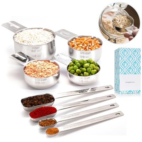 Morgenhaan Stainless Steel Measuring Cups and Spoons, Measuring Set of 8 Pieces: 4 Spoons and 4 Cups
