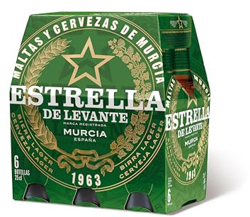 Estrella de Levante Cerveza, Caja de 24 Botellas 25cl Cerveza Lager, Maltas Y Cervezas de Murcia, en Botella