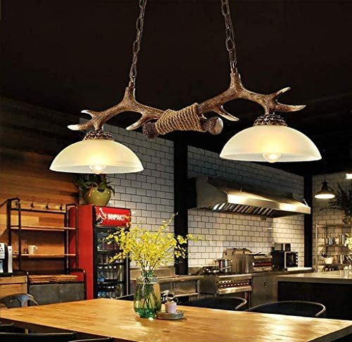 Vintage Pendelleuchte Retro Industrie Pendellampe Geweih Harz Kronleuchter Kreative Hängeleuchte E27 * 2 Höhenverstellbar Hängelampe Country Style Cafe Restaurant Korridor Schlafzimmer Dekoration