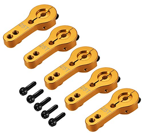 sourcing map 5 Stück Servo Horn Arm 25T Aluminium Servohorn M3 für Futaba Savox Xcore RC PKW Flugzeug -Gold