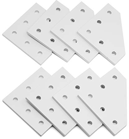 Zeberoxyz Placa de soporte de esquina en forma de L plateada, de placa de junta de 5 agujeros de 90grados para ranura de 6mm serie 2020 marco de perfil de aluminio (8 piezas plateadas)