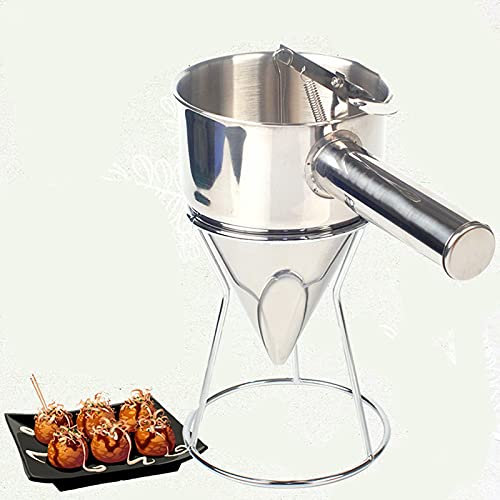 Stainless Steel Funnel Pancake Batter Dispenser Piston Funnel,Stainless Steel Pancake Dispenser with Stand, Stainless steel funnel with bracket, spring handle of pancake batter machine