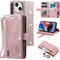 UEEBAI Wallet Case for iPhone 13 mini 5.4 inch, Retro 9 Card Holder Slots Zipper Pocket Handbag Case PU Leather Magnetic Closure Kickstand with Wrist Strap TPU Shockproof folio Case - Rose Gold